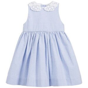 Polo Ralph Lauren Party Dress Seersucker Lace Collar Blue White Lined 12m girl
